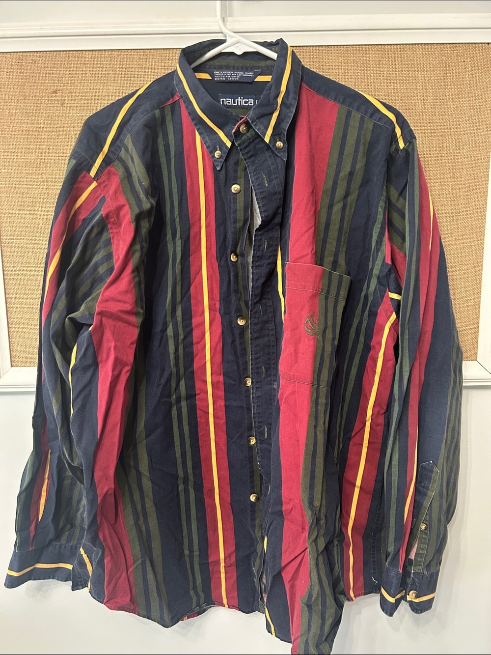 Nautica Multicolor Striped Button-Down Shirt — Navy, Red, Yellow, Olive
